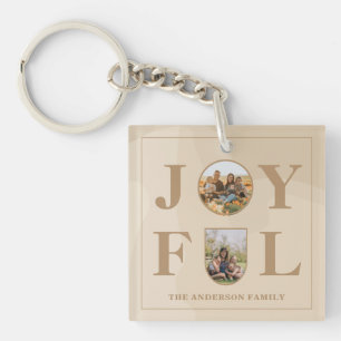 Joyful   Modern Minimalist Beige Arch Two Photo Key Ring