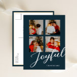 Joyful Modern Minimalist Blue Script 4 Photo Holiday Postcard<br><div class="desc">Joyful Modern Minimalist Blue Script 4 Photo Modern Holiday Postcard. Send Holiday Greetings to your loved ones with this festive and Modern Holiday Card. All the texts are pre-arranged for you to personalise easily and quickly with your own details. Happy Holidays!</div>