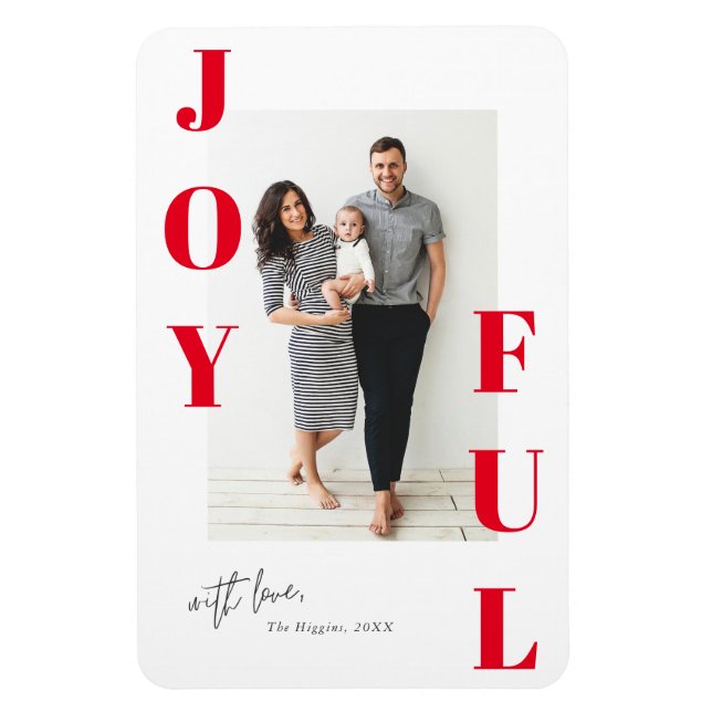 Joyful modern portrait photo holiday card magnet (Vertical)