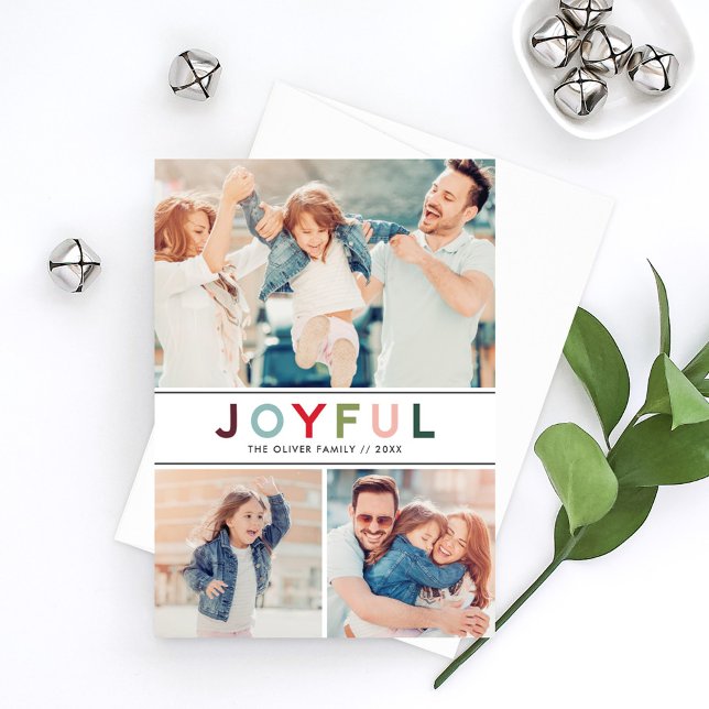 Joyful Modern Rainbow Lettering Photo Collage Holiday Card (Creator Uploaded)