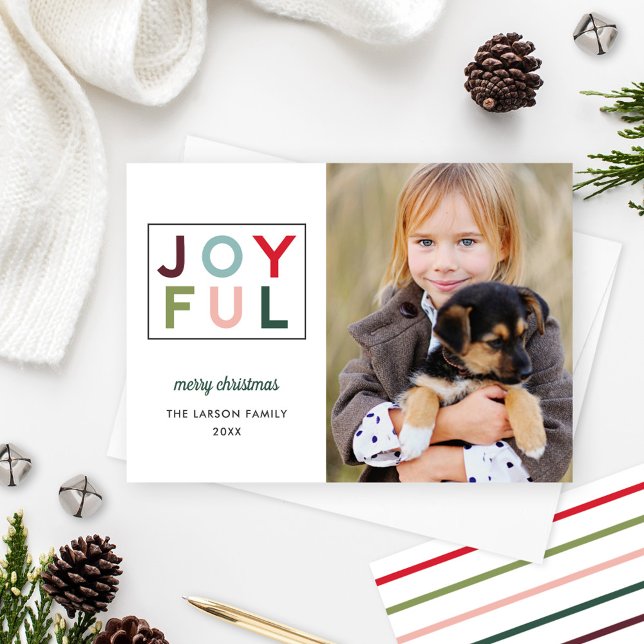 Joyful Modern Rainbow Lettering Photo Holiday Card (Creator Uploaded)