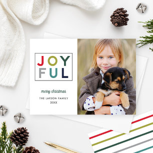 Joyful Modern Red Rainbow Photo Holiday Card