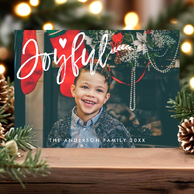 Joyful Modern Script Typography Christmas Photo Holiday Card (Creator Uploaded)