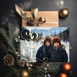 Joyful Modern Typography Elegant Minimal 1 Photo Foil Holiday Postcard