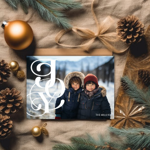 Joyful Modern Typography Elegant Minimal 1 Photo Holiday Card
