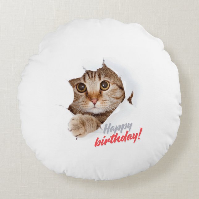 "Joyful Moments! Happy Birthday Throw Pillow" Round Cushion (Front)