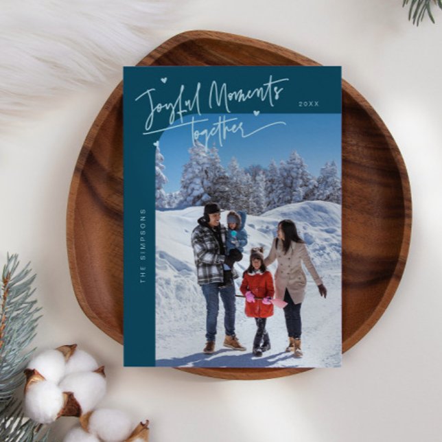 Joyful Moments Together Teal Christmas Photo Holiday Card (Creator Uploaded)