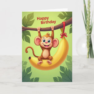 Joyful Monkey Banana Birthday Card