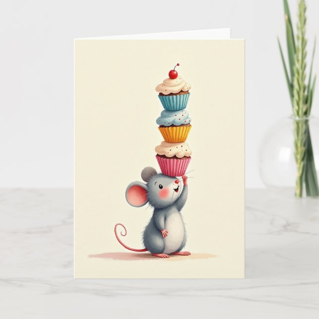 Joyful Mouse Cupcake Birthday Card (Front)