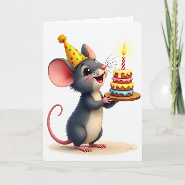 Joyful Mouse Party Hat Card (Front)