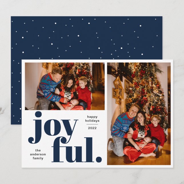Joyful Multi Photo Blue Holiday Card (Front/Back)