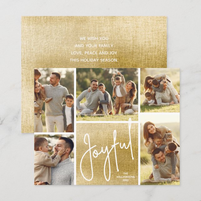 JOYFUL Multi Photo Gold Budget Holiday Cards (Front/Back)