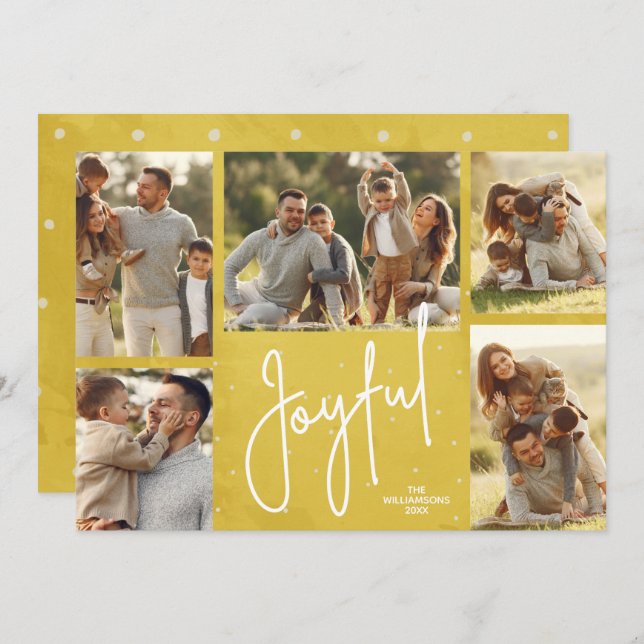 JOYFUL Multi Photo Gold Christmas Holiday Card (Front/Back)