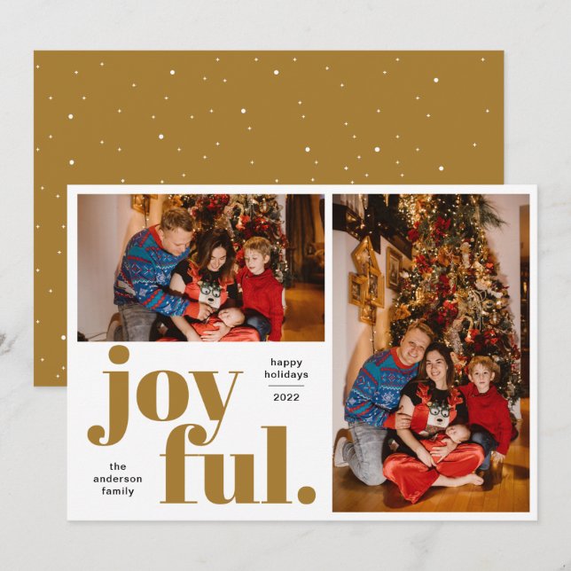 Joyful Multi Photo Gold Holiday Card (Front/Back)