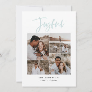 Joyful multi photo holiday Christmas blue Card