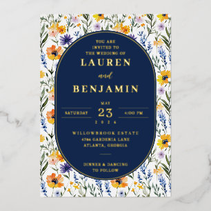 Joyful Navy Floral Wedding Invitation