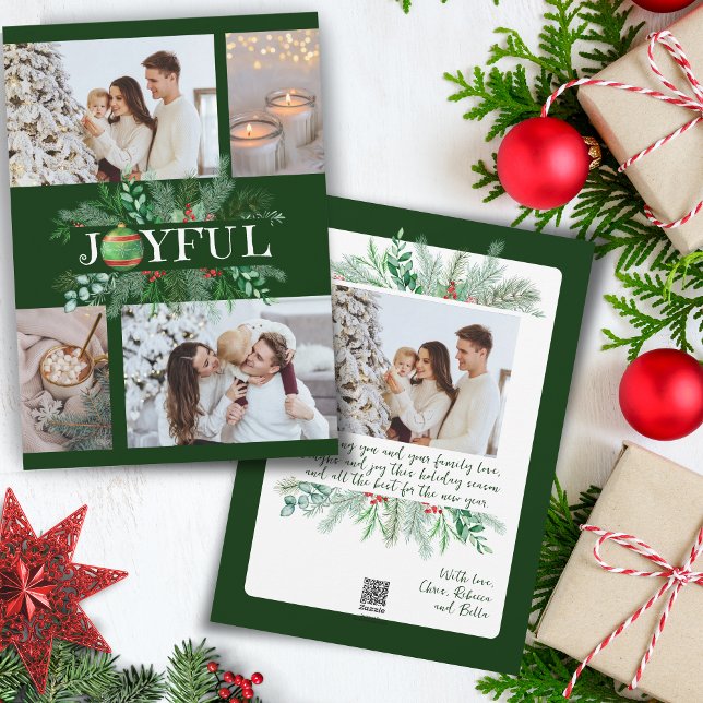 Joyful New parents Ornament 4 photo Holiday Card (Creator Uploaded)