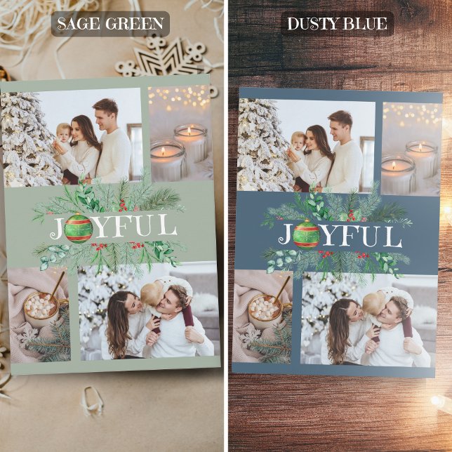 Joyful New parents Ornament 4 photo Holiday Card (Creator Uploaded)