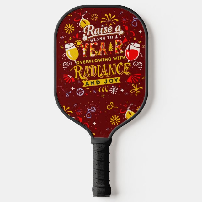 Joyful New Year Celebration Raising a Glass Pickleball Paddle (Front)