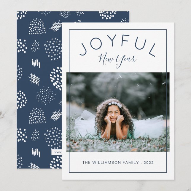 Joyful New Year Photo Card | Navy Blue (Front/Back)