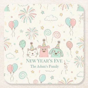 Joyful New Year’s Eve Party 2026  Square Paper Coaster
