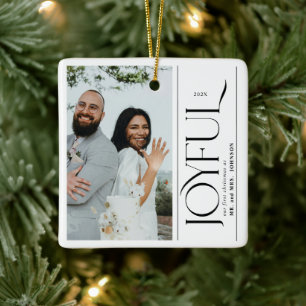 Joyful Newlywed Photo First Christmas Married Ceramic Ornament