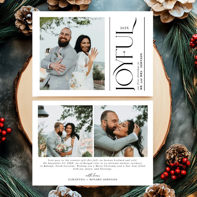 Joyful Newlywed Photo First Christmas Married Holiday Card (Creator Uploaded)