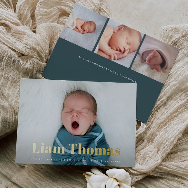 Joyful News Photo Collage Foil Birth Announcement (Creator Uploaded)