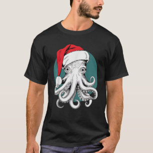 Joyful Octopus Santa on Octopus Christmas T-Shirt