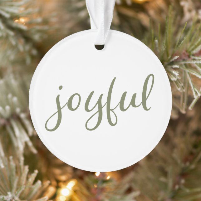 Joyful Olive Green Script Christmas Holiday Ornament (Tree)