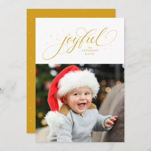 Joyful one photo gold star Christmas Holiday Card