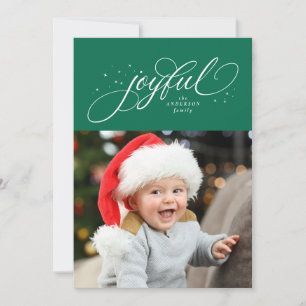 Joyful one photo green stars Christmas Holiday Card