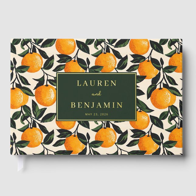 Joyful Orange Botanical Illustration Guest Book (Front)