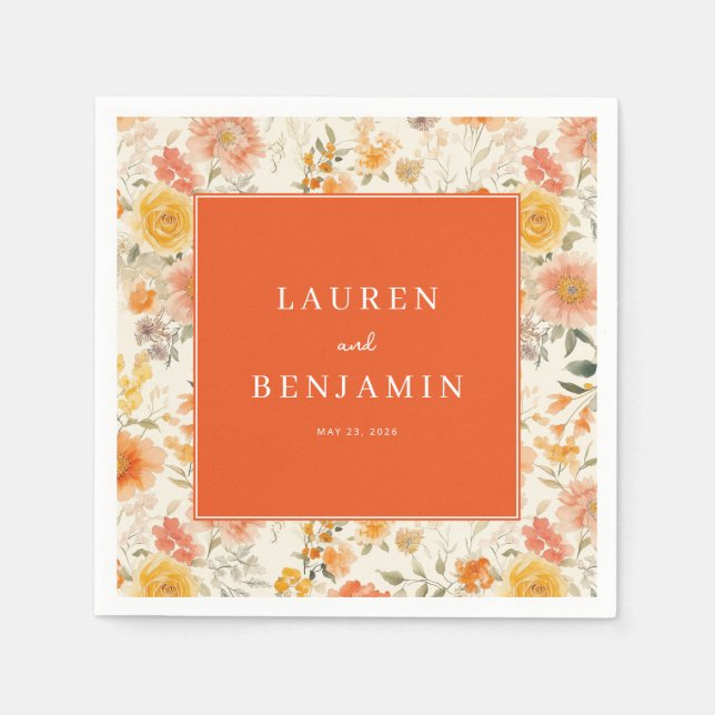 Joyful Orange Floral Napkin (Front)