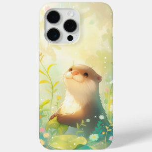 Joyful Otter in a Rainy Floral Wonderland iPhone 15 Pro Max Case