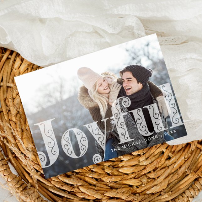 Joyful Overlay Coral Photo Christmas Holiday Card (Creator Uploaded)