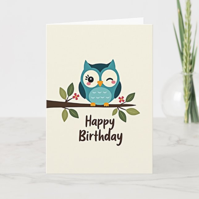 Joyful Owl Birthday Card (Front)