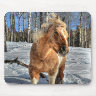 Joyful Palomino Pinto Horse and Snow Mouse Mat