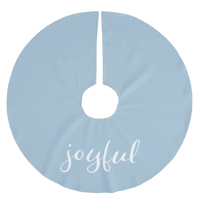 Joyful Pastel Blue Script Christmas Holiday Brushed Polyester Tree Skirt (Front)