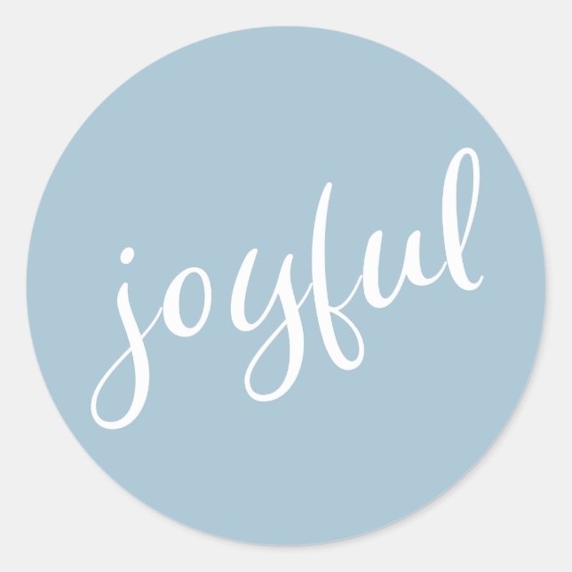 Joyful Pastel Blue Script Christmas Holiday Classic Round Sticker (Front)