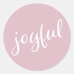 Joyful Pastel Pink Script Christmas Holiday Classic Round Sticker