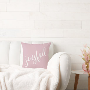 Joyful Pastel Pink Script Christmas Holiday Cushion