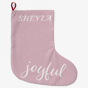 Joyful Pastel Pink Script Christmas Holiday Large Christmas Stocking