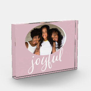 Joyful Pastel Pink Script Christmas Holiday Photo Block