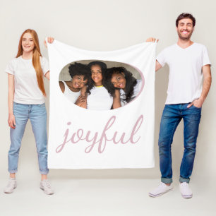 Joyful Pastel Pink Script Christmas Holiday Photo  Fleece Blanket
