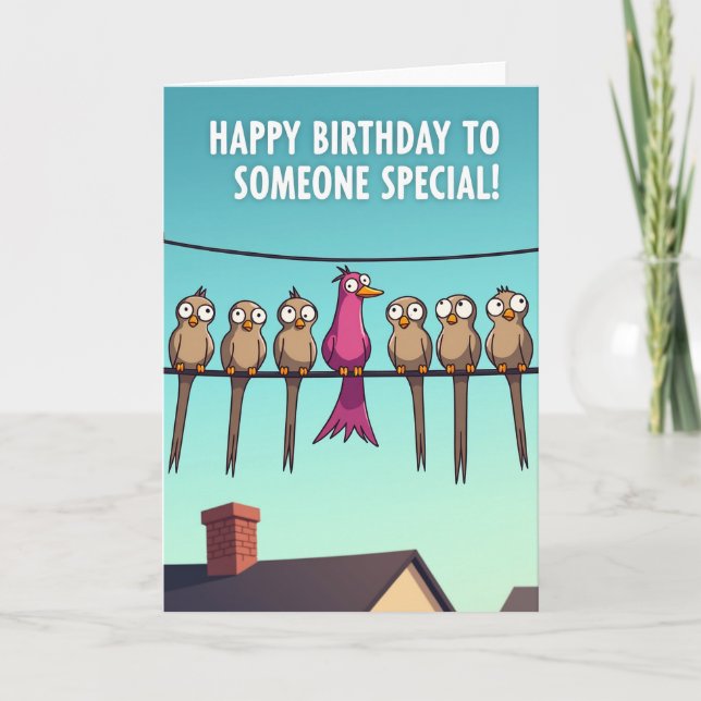 Joyful Perched Birds Birthday Card (Front)
