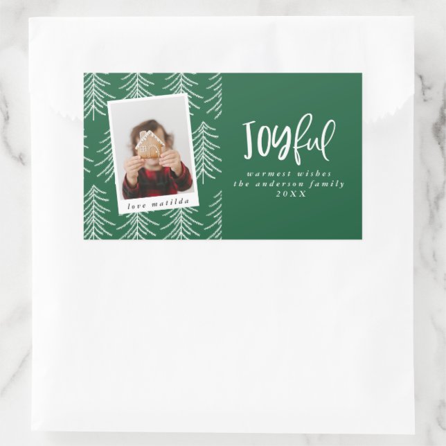 Joyful photo and Christmas tree holiday favour Rectangular Sticker (Bag)