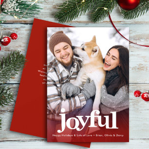 Joyful Photo Bold Typography Minimal Christmas Red Holiday Card