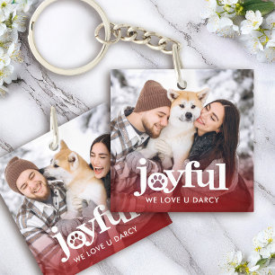 Joyful Photo Bold Typography Pawprint Red Gradient Key Ring