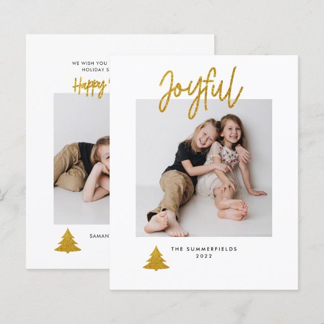 Joyful Photo Christmas Holiday Glitter Card (Front/Back)